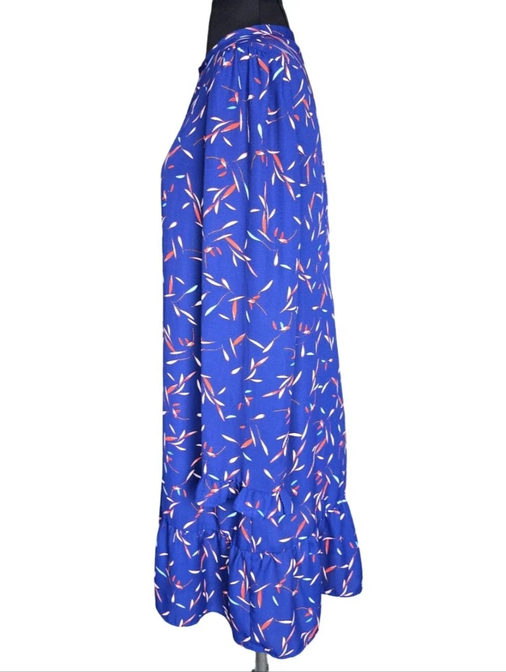 Banana Republic Blue Printed Long-Sleeve Ruffle-Hem Dress Size S Retro Casual - Picture 4 of 9